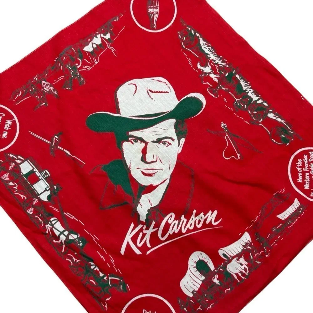 Vintage 1950s Kit Carson Coca-Cola Bandana, Bill Williams; Western, Ephemera Red